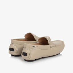 BOSS-Boys Taupe Leather Loafers | Childrensalon Outlet