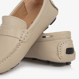 BOSS-Boys Taupe Leather Loafers | Childrensalon Outlet
