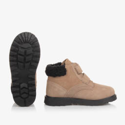 BOSS-Boys Taupe Leather Velcro Boots | Childrensalon Outlet