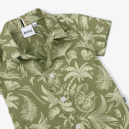 BOSS-قميص بوبلين أخضر استوائي للأولاد | Childrensalon Outlet