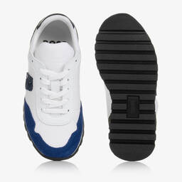 BOSS-Boys White Canvas Logo Trainers | Childrensalon Outlet