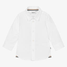 BOSS-قميص أطفال ولادي قطن بوبلين لون أبيض | Childrensalon Outlet