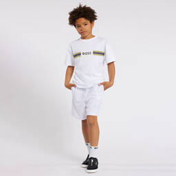 BOSS-Boys White Football Shorts | Childrensalon Outlet