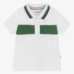 BOSS-Boys White & Green Cotton Polo Shirt | Childrensalon Outlet
