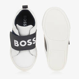 BOSS-Boys White Leather Velcro Trainers  | Childrensalon Outlet