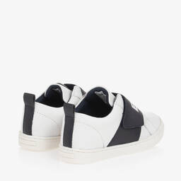BOSS-Boys White Leather Velcro Trainers  | Childrensalon Outlet