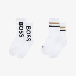 BOSS-Boys White Logo Socks Duo | Childrensalon Outlet