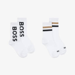 BOSS-Boys White Logo Socks Duo | Childrensalon Outlet