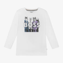 BOSS-Белый хлопковый топ с волками для мальчиков | Childrensalon Outlet