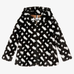 بوس-جاكيت فرو صناعي لون أسود وأبيض للبنات | Childrensalon Outlet