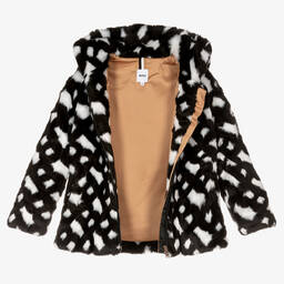 بوس-جاكيت فرو صناعي لون أسود وأبيض للبنات | Childrensalon Outlet