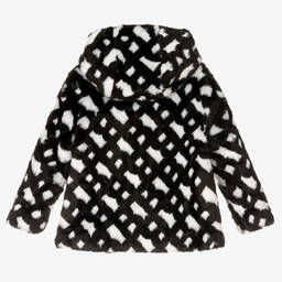 بوس-جاكيت فرو صناعي لون أسود وأبيض للبنات | Childrensalon Outlet