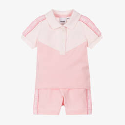 BOSS-طقم بناتي من القطن الوردي الفاخر | Childrensalon Outlet
