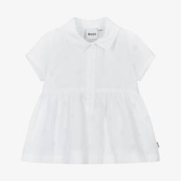 BOSS-Girls Elegant White Monogrammed Dress | Childrensalon Outlet