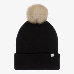 BOSS-Girls Metallic Black Pom Beanie | Childrensalon Outlet