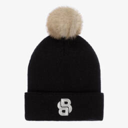BOSS-Girls Metallic Black Pom Beanie | Childrensalon Outlet