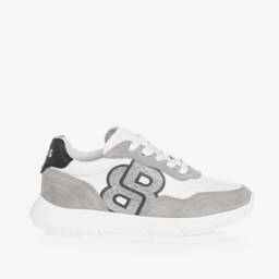 BOSS-Girls Monogram White & Grey Trainers | Childrensalon Outlet