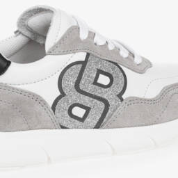 BOSS-Girls Monogram White & Grey Trainers | Childrensalon Outlet