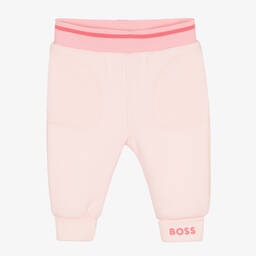 BOSS-Girls Pink Cotton Piqué Joggers | Childrensalon Outlet