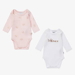 بوس-تبان قطن عضوي لون زهري وأبيض للمولودات (عدد 2) | Childrensalon Outlet