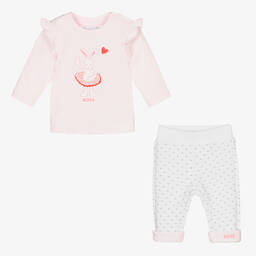 BOSS-Розовый топ и белые штанишки для девочек | Childrensalon Outlet