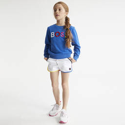 BOSS-Girls White Cotton Shorts | Childrensalon Outlet