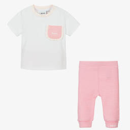 BOSS-Белый топ и розовые брюки из хлопка | Childrensalon Outlet