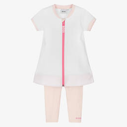 BOSS-Белое платье и розовые легинсы | Childrensalon Outlet