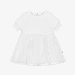 BOSS-فستان بكسرات أطفال بناتي قطن وشيفون لون أبيض | Childrensalon Outlet