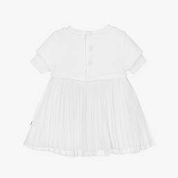 BOSS-فستان بكسرات أطفال بناتي قطن وشيفون لون أبيض | Childrensalon Outlet