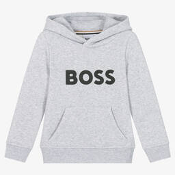 BOSS Grey Marl Cotton Hoodie Childrensalon Outlet