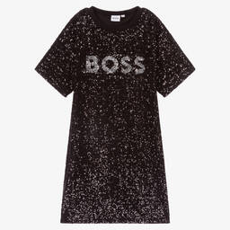 BOSS-Teen Black Sequin Logo Dress | Childrensalon Outlet