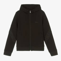 BOSS-Teen Boys Black Cotton Logo Zip-up Top | Childrensalon Outlet