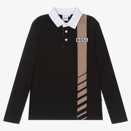 BOSS-Teen Boys Black Cotton Polo Shirt | Childrensalon Outlet
