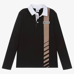 BOSS-Teen Boys Black Cotton Polo Shirt | Childrensalon Outlet