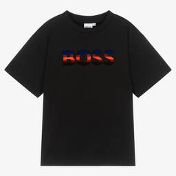 BOSS-Черная хлопковая футболка | Childrensalon Outlet