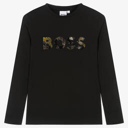 BOSS-Черный хлопковый топ для мальчиков-подростков | Childrensalon Outlet