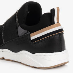 BOSS-Черные кожаные кроссовки с сетчатым верхом | Childrensalon Outlet