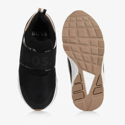 BOSS-Черные кожаные кроссовки с сетчатым верхом | Childrensalon Outlet