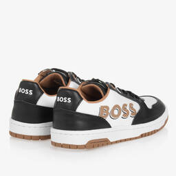 BOSS-Teen Boys Black & White Leather Lace-Up Trainers | Childrensalon Outlet