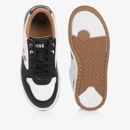 BOSS-Teen Boys Black & White Leather Lace-Up Trainers | Childrensalon Outlet