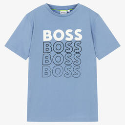 BOSS-تيشيرت تينز ولادي قطن لون أزرق | Childrensalon Outlet