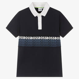 BOSS-Teen Boys Blue Cotton Polo Shirt | Childrensalon Outlet