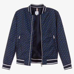 BOSS-Teen Boys Blue Monogram Bomber Jacket | Childrensalon Outlet