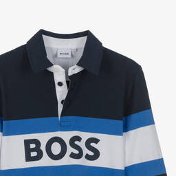 BOSS-توب قطن جيرسي مقلم لون كحلي تينز ولادي | Childrensalon Outlet