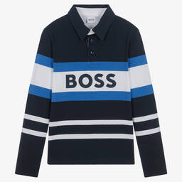 BOSS-توب قطن جيرسي مقلم لون كحلي تينز ولادي | Childrensalon Outlet