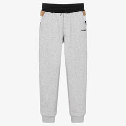 BOSS-Teen Boys Grey Cotton Joggers | Childrensalon Outlet