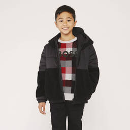 BOSS-كنزة تينز ولادي قطن محبوك لون رمادي وأحمر | Childrensalon Outlet