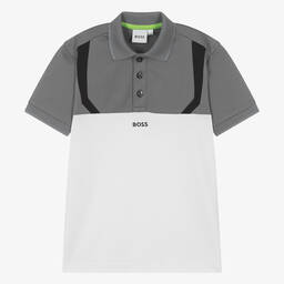 BOSS-Teen Boys Grey & White Polo Shirt | Childrensalon Outlet