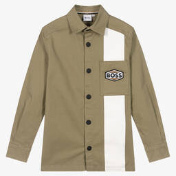 BOSS-Teen Boys Khaki Green Shirt | Childrensalon Outlet